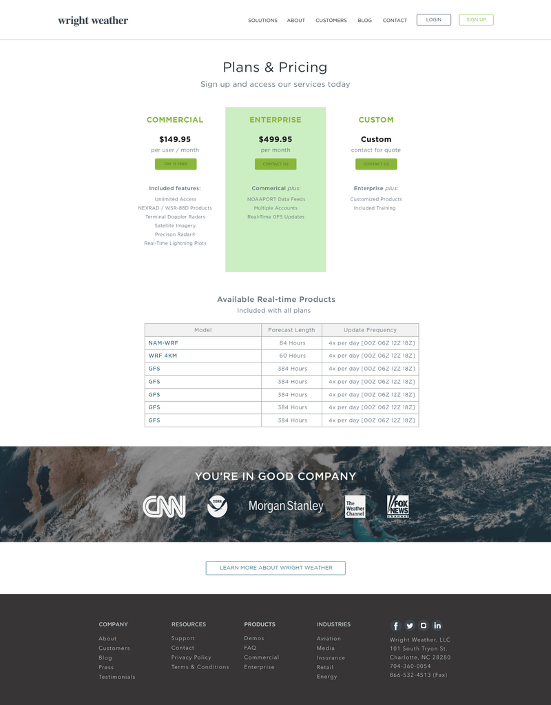 Plan pricing and information page