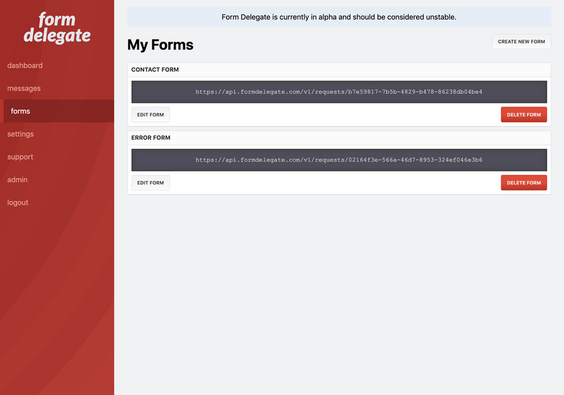 A list of active forms being processed by Form Delegate