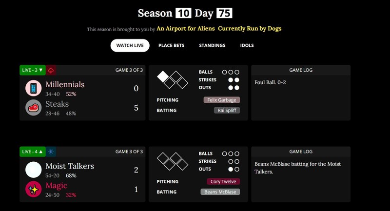 A game log of Blaseball teams competing against one another.